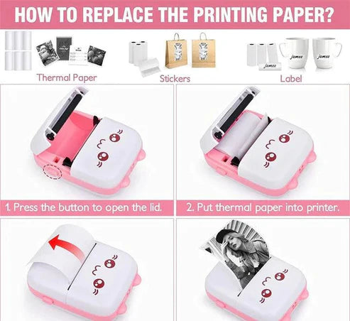 Portable Mini Pocket Printer BT Thermal Printer Pink Color