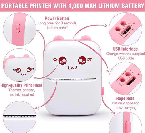 Portable Mini Pocket Printer BT Thermal Printer Pink Color